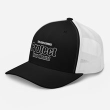 Load image into Gallery viewer, New Kanvas Protect Your Mental Black and white Trucker Cap