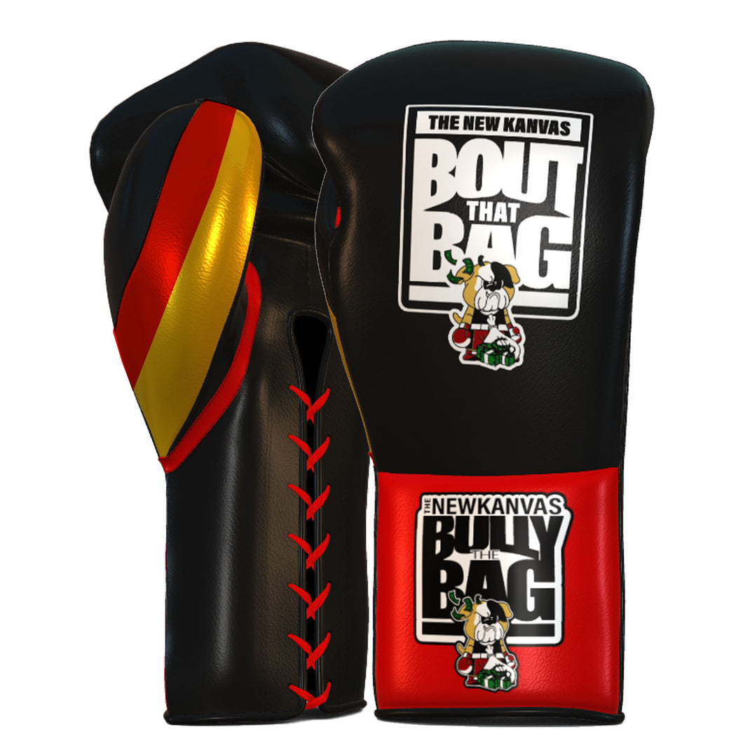 The New Kanvas Bout that Bag Black, Red and Gold Boxing Gloves