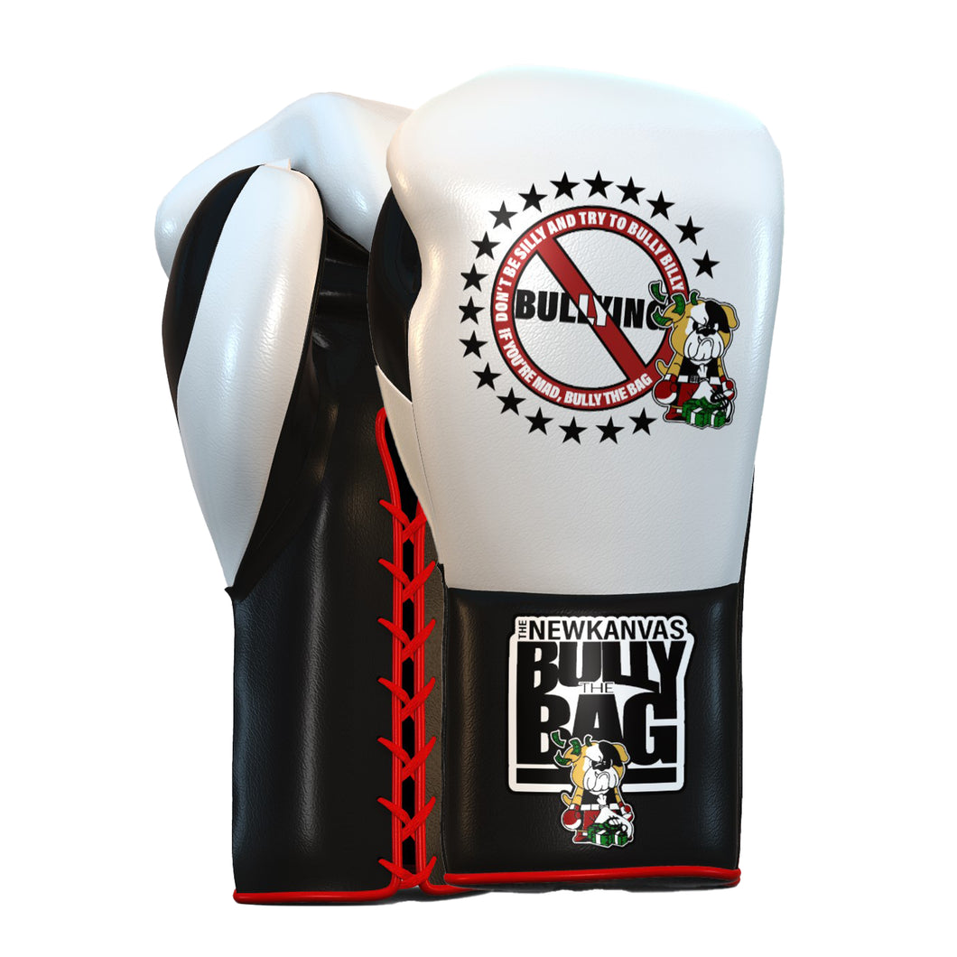 The New Kanvas No Bullying White and Black Boxing Gloves