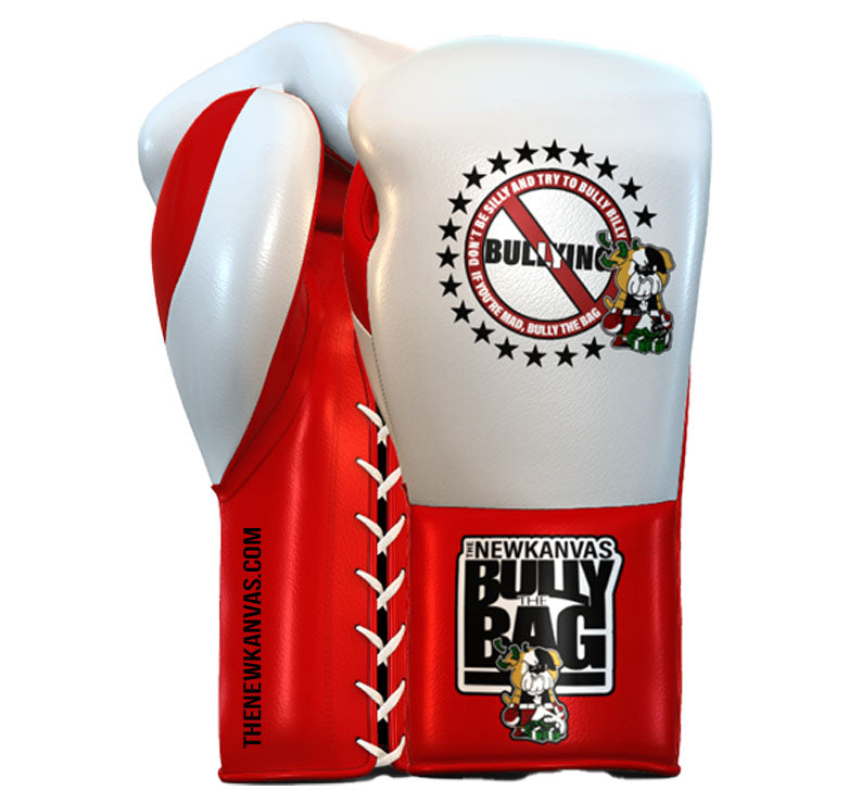 The New Kanvas No Bullying White and Red Boxing Gloves